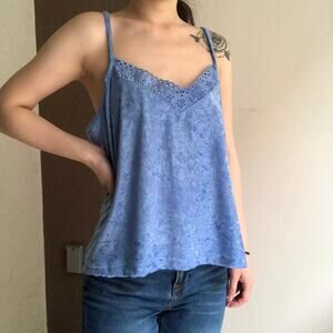 Xhilaration Womens Coquette Y2K Eyelet Lace Crushed Velvet Cami Top Size L Blue‎